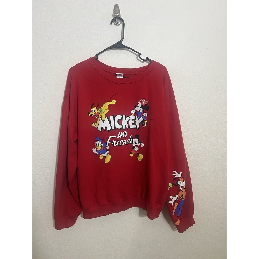 Mickey And Friends Red Sweatshirt Pullover XXL Classic Donald Goofy Minnie Pluto